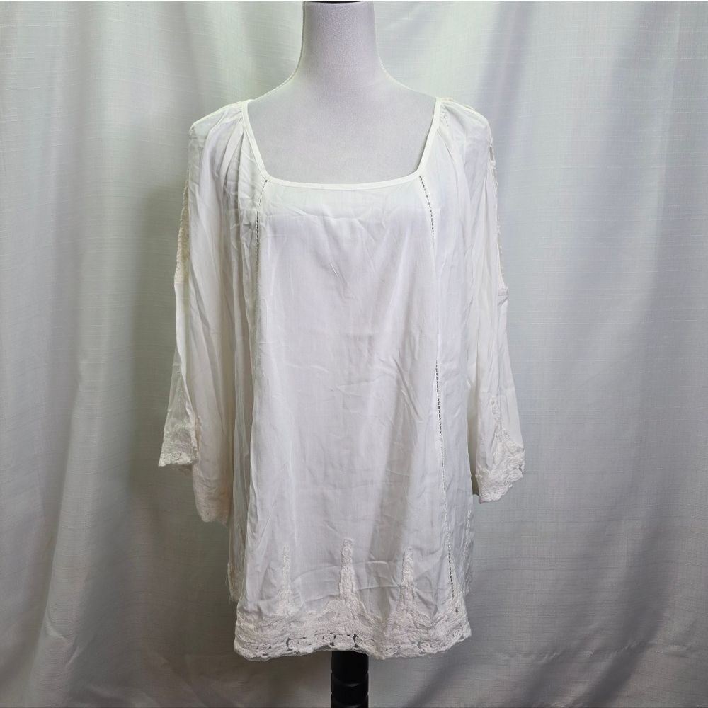 Solitaire White Boho Peasant Tunic Top Size 2X